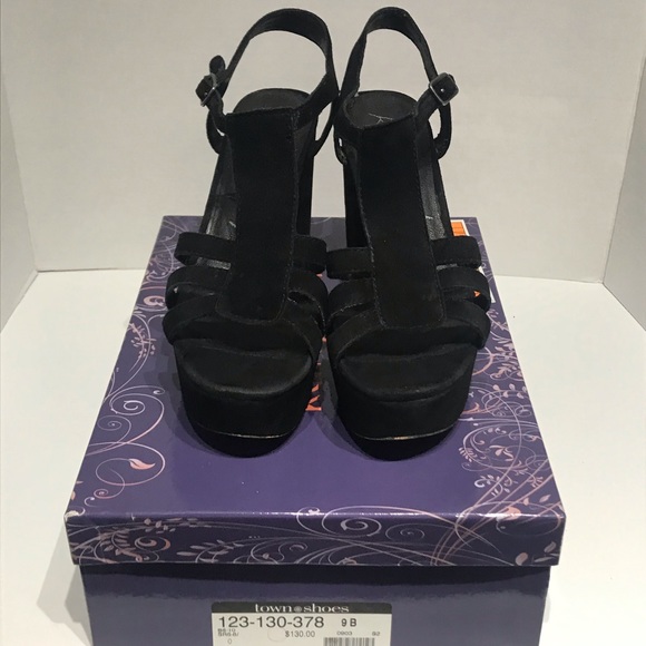 Kate & Mel Black Suede Platform Heels Womens Sz 9 - Picture 5 of 9